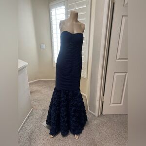 JS COLLECTIONS Blue Mesh Rosettes Sweetheart Mermaid Formal Gown Prom Dress Sz 2